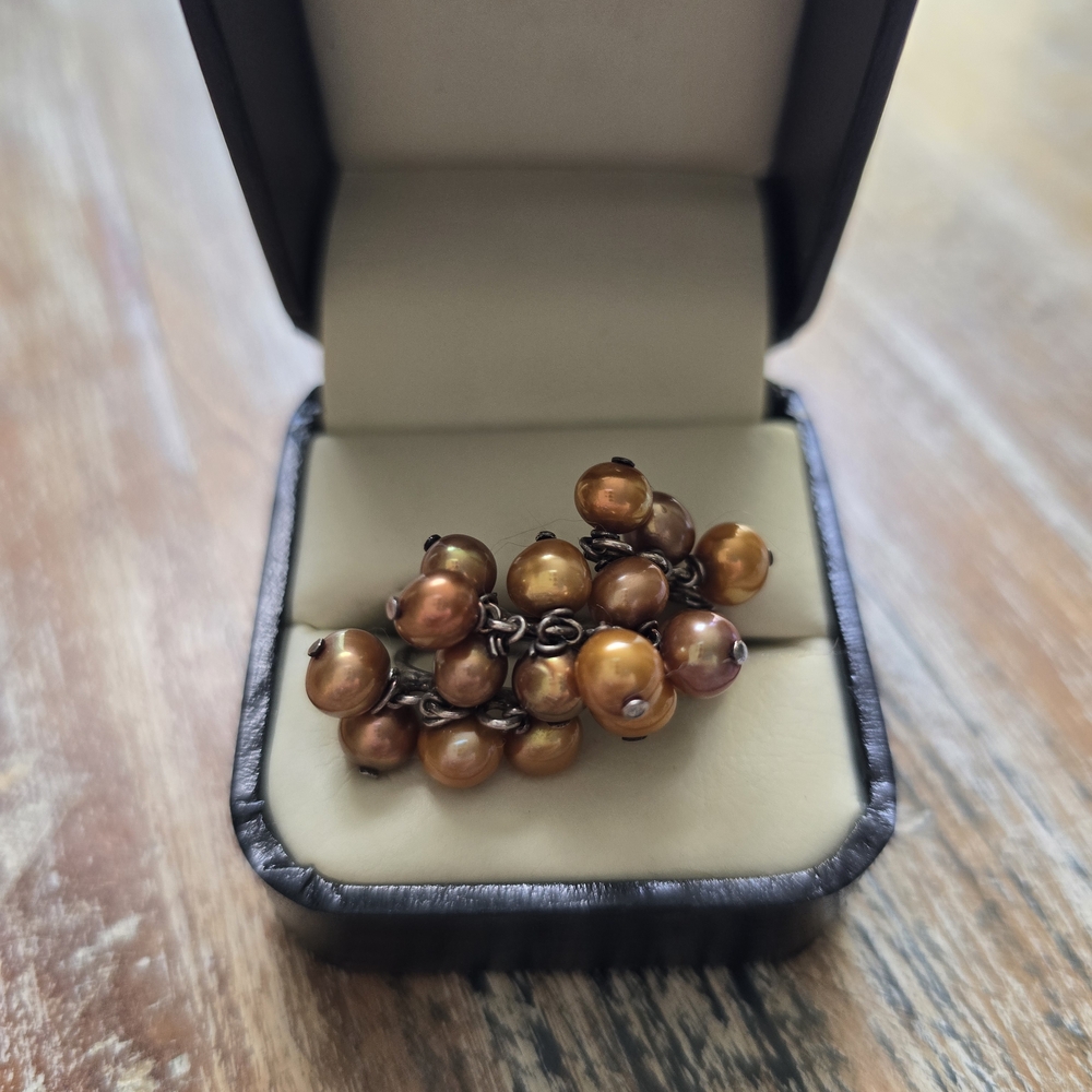 Elegant Sterling Silver, Gold Pearl Cluster Ring